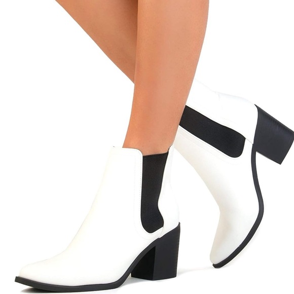 White and Black Pointed Toe Boots - Picture 5 of 5